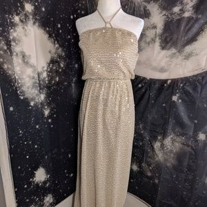 NWT OutbackRed Gold Sequin Off The Shoulder Dress